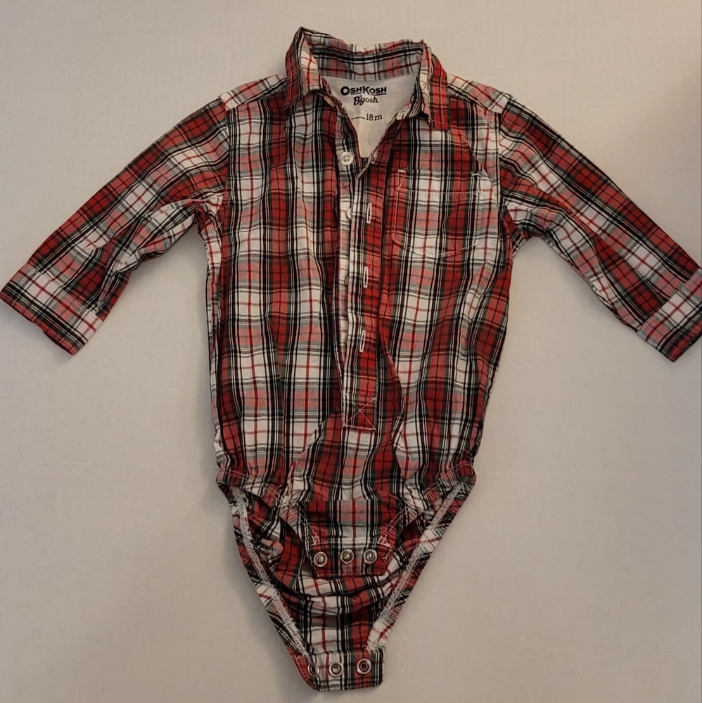 Vintage OSH KOSH BGOSH snap button down collared long sleeve onesie red plaid
